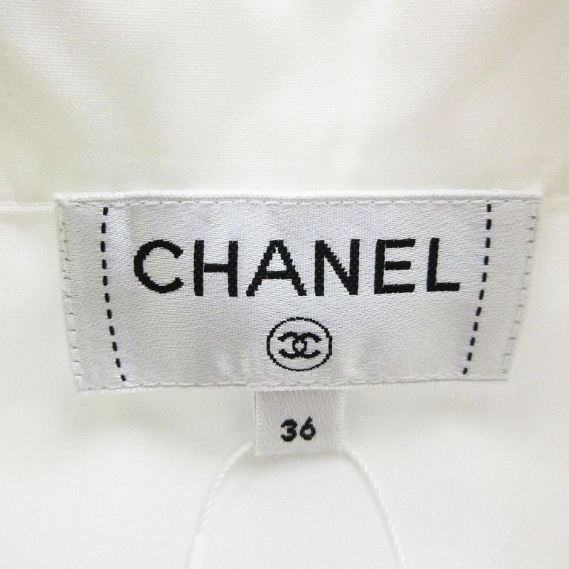 Chanel P63258v48585 Bow Tie Sleeveless Coco Mark Button Blouse Top White Size S