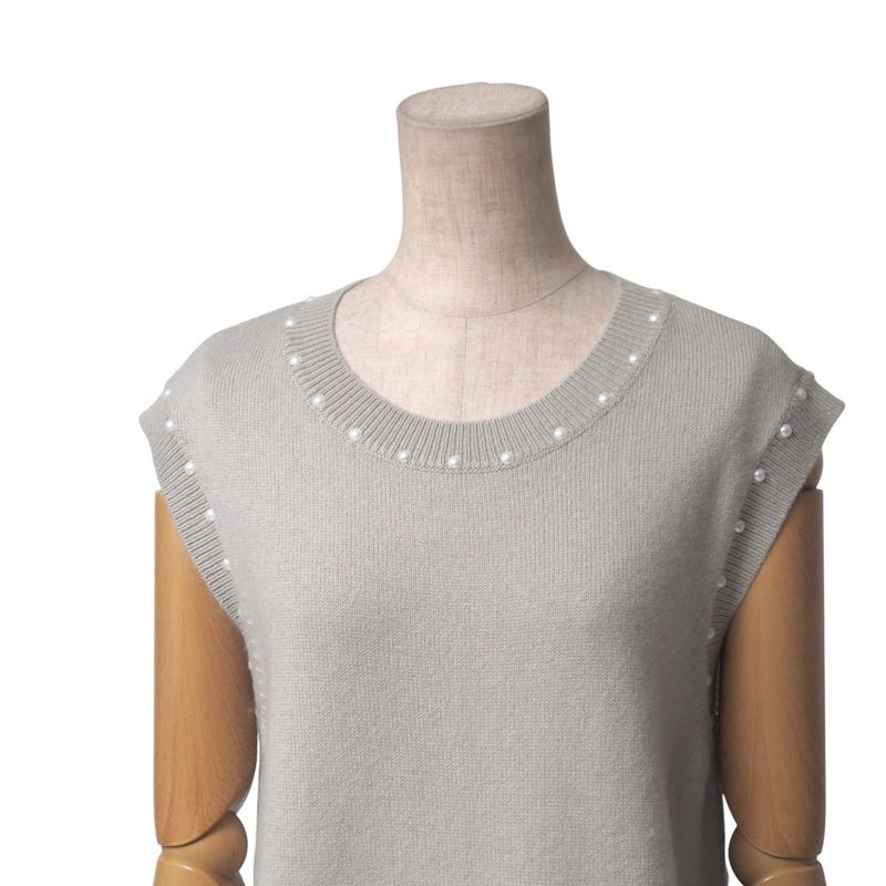 Chanel Dress Size 38 P53 Coco Mark Sleeveless Faux Pearl Cashmere Blend Knit