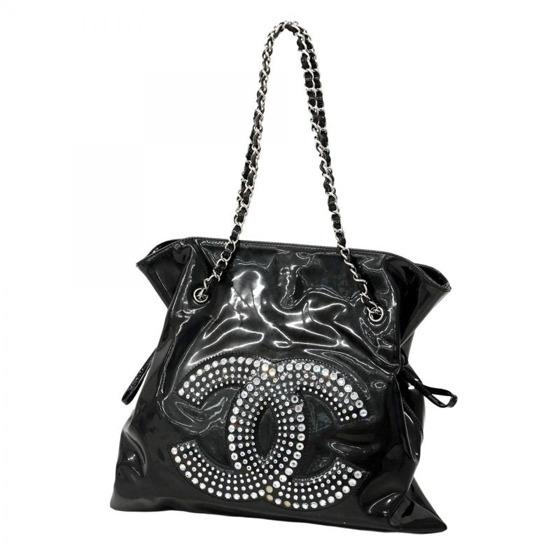 Chanel Shoulder Bag Patent Leather Black Silver Hardware Women