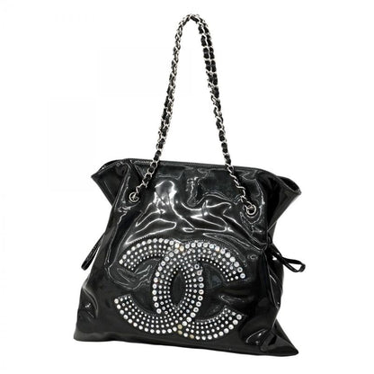 Chanel Shoulder Bag Patent Leather Black Silver Hardware Women