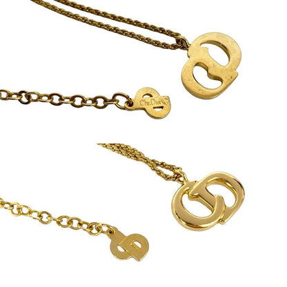 Christian Dior Vintage CD Logo Necklace Pendant Choker Accessory Gold 652-3
