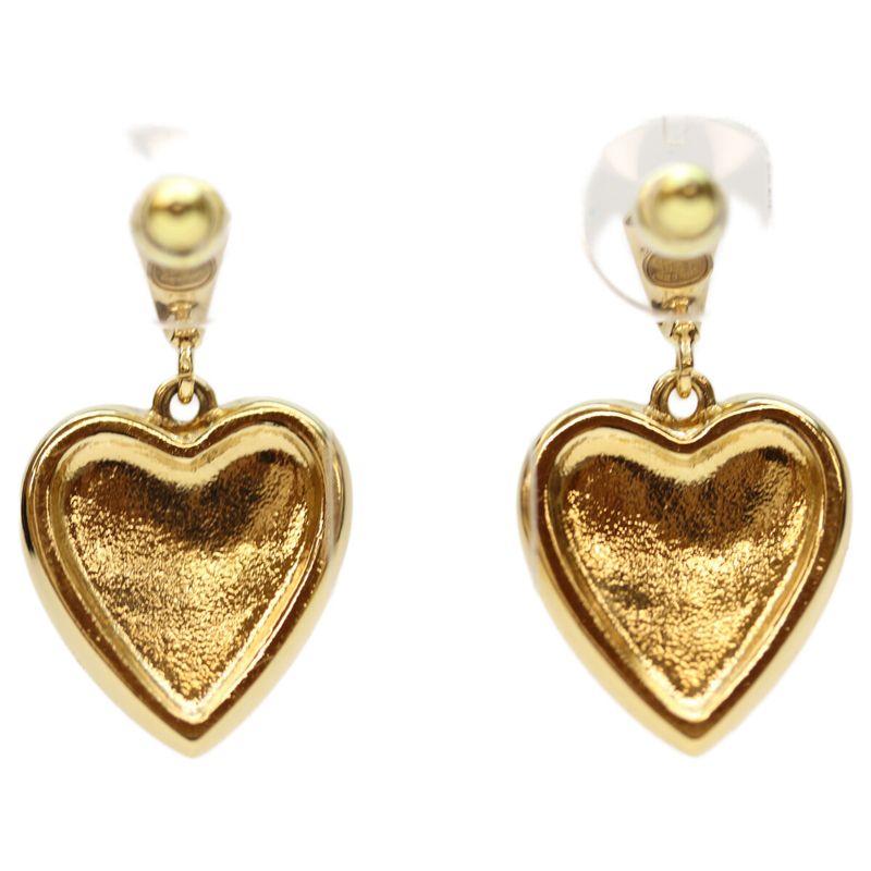 Chanel C24K Gold Black Heart Lace Design Coco Mark Earrings
