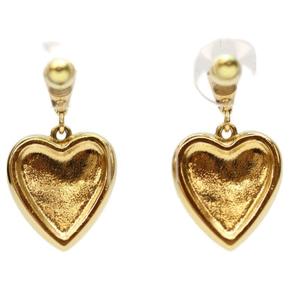 Chanel C24K Gold Black Heart Lace Design Coco Mark Earrings