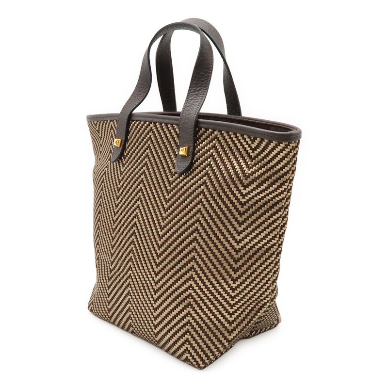 Hermes Hippo Chennai PM Tote Handbag Leather Braided Dark Brown Gold Hardware