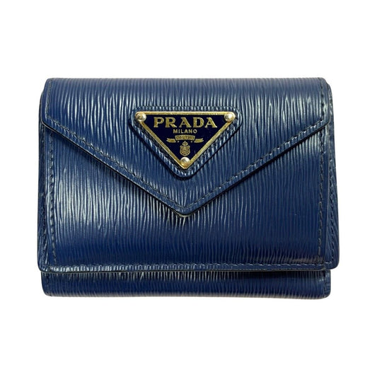 Prada Saffiano Navy Trifold Wallet Ladies