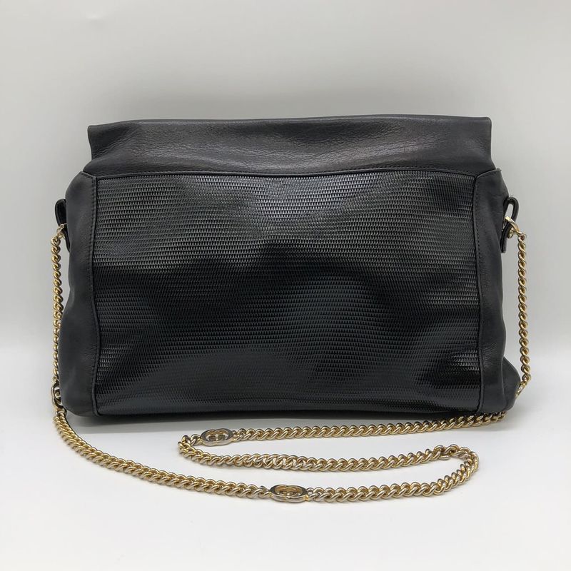 Gucci 004 109 Shoulder Bag Chain Shoulder Leather Black Women Men Vintage