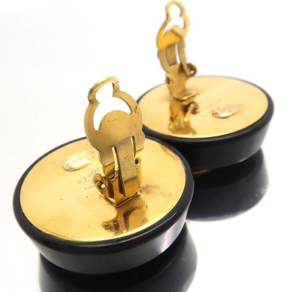 Chanel Earring 2 8 Coco Mark Black X Gold GP Round Large Vintage