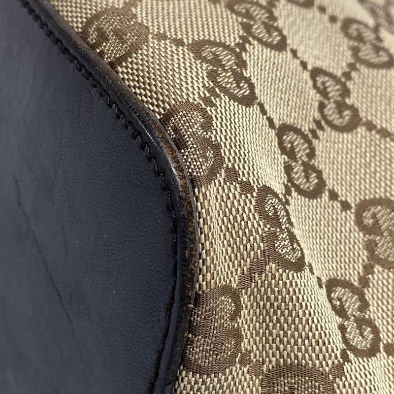 Gucci Tote Bag GG Pattern 106241 Dark Brown And Beige Leather