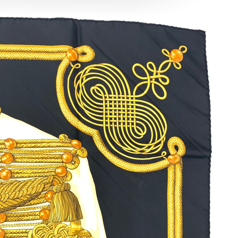 Hermes Carre 90 Scarf Silk Scarf Brandebourgs Brandenburg Black And Gold
