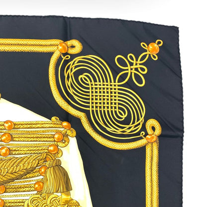 Hermes Carre 90 Scarf Silk Scarf Brandebourgs Brandenburg Black And Gold