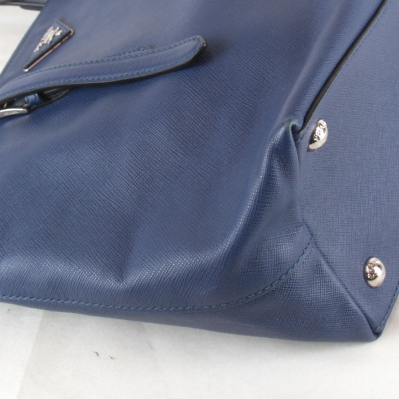 Prada Saffiano Triangle Logo Shoulder High Brand Tote Bag Leather Navy