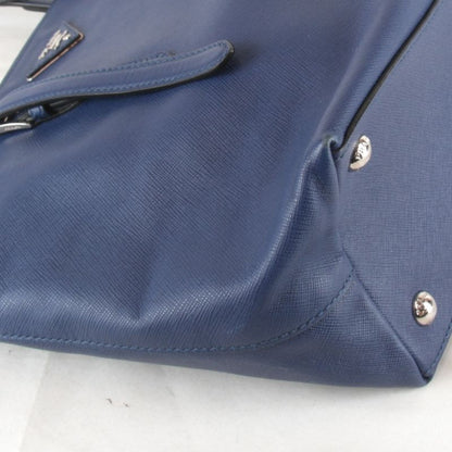 Prada Saffiano Triangle Logo Shoulder High Brand Tote Bag Leather Navy