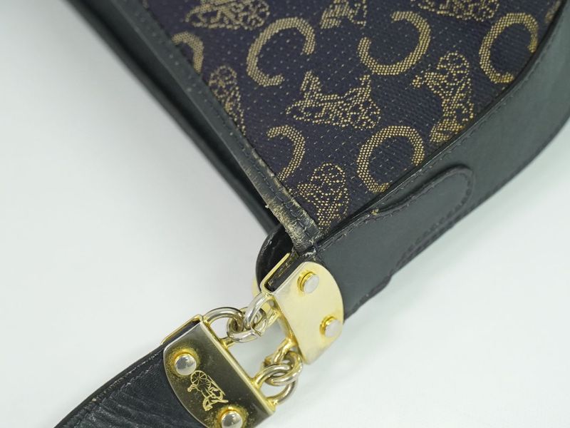 Authentic Celine C Macadam Shoulder Bag Canvas Navy Macadam Bag Pre-owned