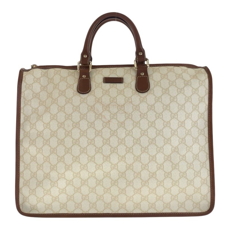 Gucci GG Plus Brown Ivory Gold Hardware Pvc/leather 189899 Business Bag