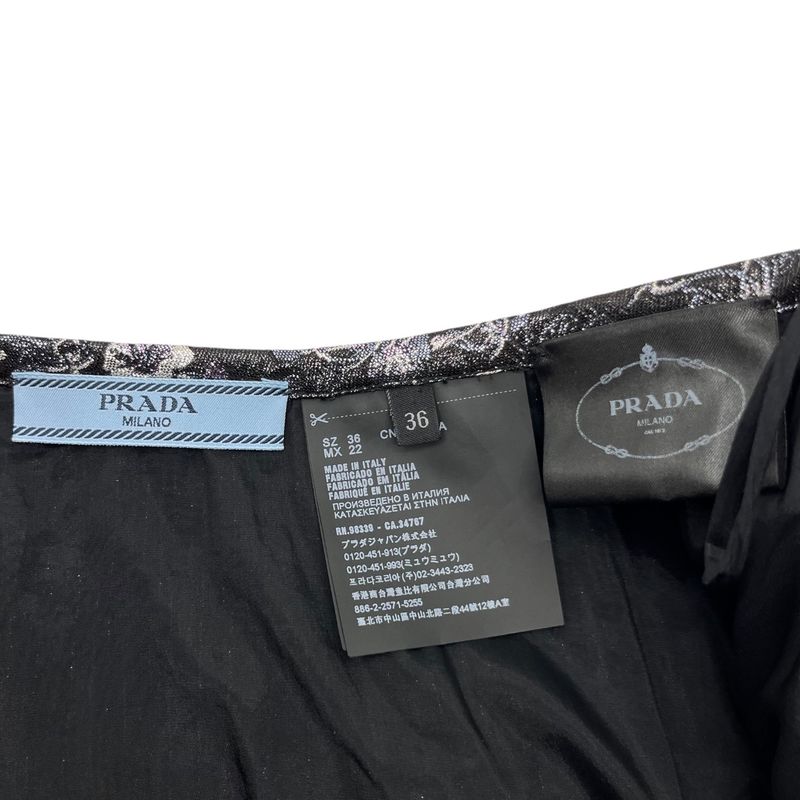 Prada 18ss Lame Pleated Jacquard Skirt P166n 36(about S) Black×silver