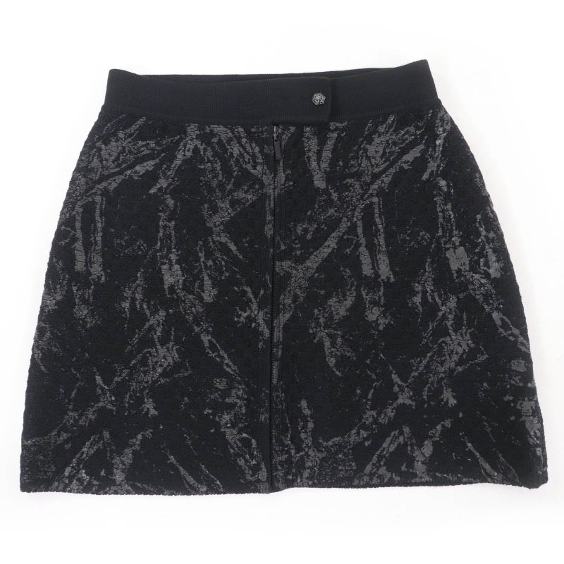 CHANEL P42496k04282 100% Wool Bijoux Coco Mark Button Knit Skirt Black 38 Made