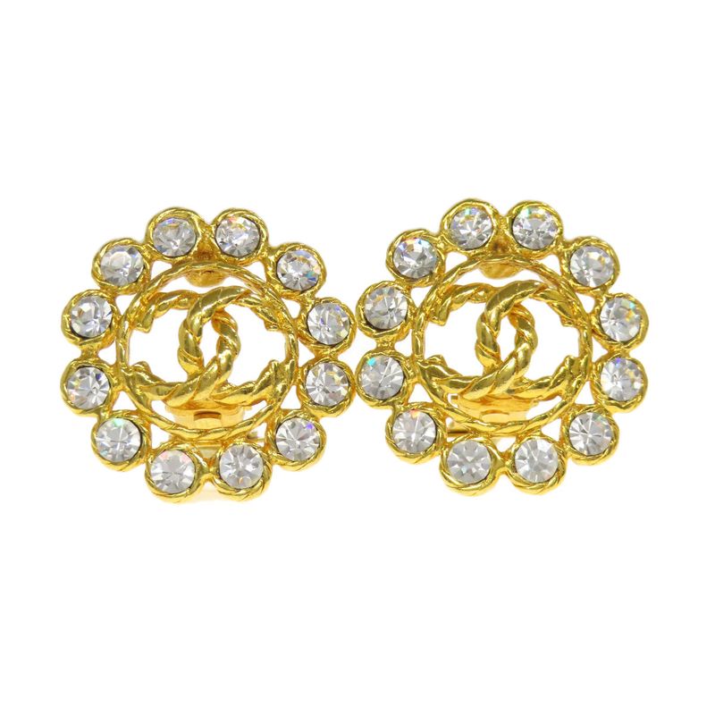 Chanel Coco Rhinestone Earrings Metal Ladies