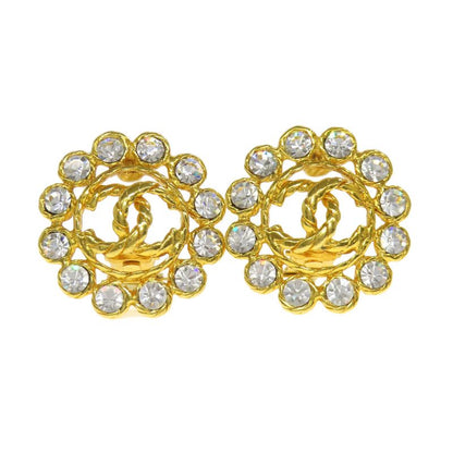 Chanel Coco Rhinestone Earrings Metal Ladies