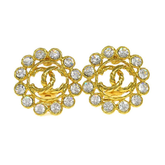 Chanel Coco Rhinestone Earrings Metal Ladies