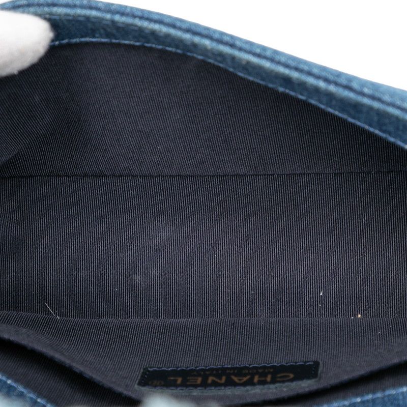 Chanel Boy Chanel Patchwork Chain Shoulder Bag Blue Gold Denim Women's Chanel