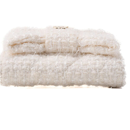 Chanel Mini Matelasse Chain Shoulder Ribbon Tweed White With Gold Hardware