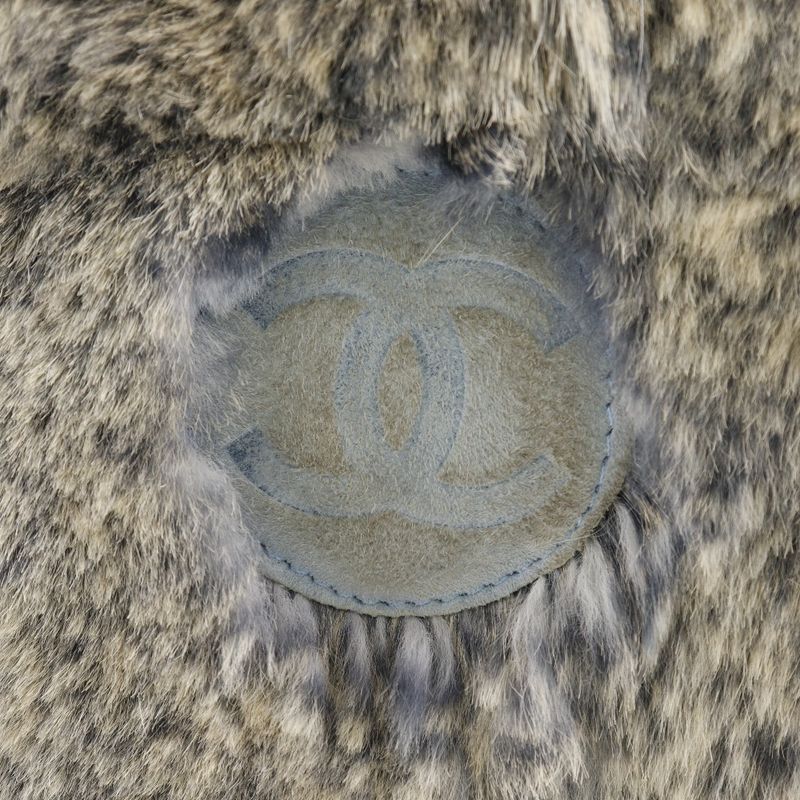 Chanel Coco Mark Lapin Rabbit Fur Blue Gray Women's Handbag