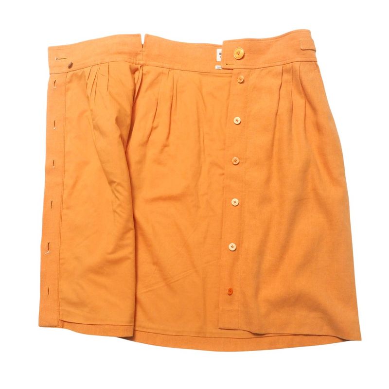 Hermes Skirt Size 40 Front Button Tucked Skirt Belt Decoration Linen Blend