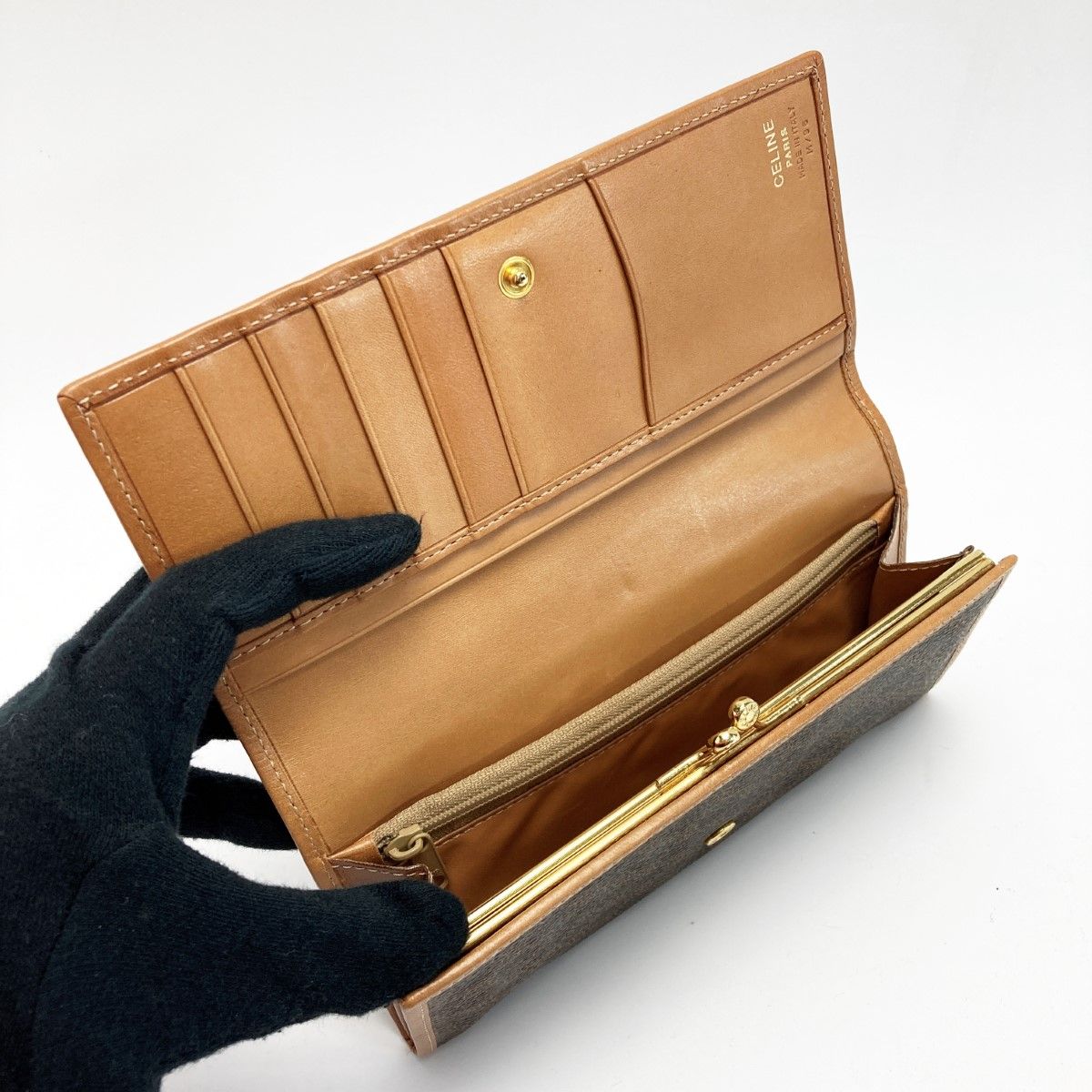 Celine Macadam Pattern Bifold Wallet Pouch Brown PVC×leather Long Wallet