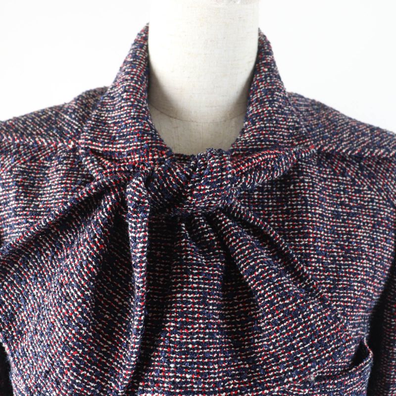 CHANEL 16P P53413 Bar Tie Cotton Tweed Coat With Coco Mark Buttons Multi 34