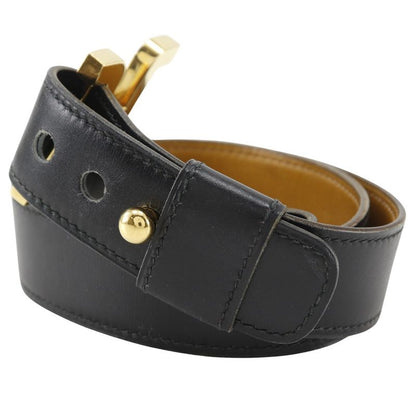 Hermes H Belt Vintage Calf And Gold Plated Black 00G Ladies Belt