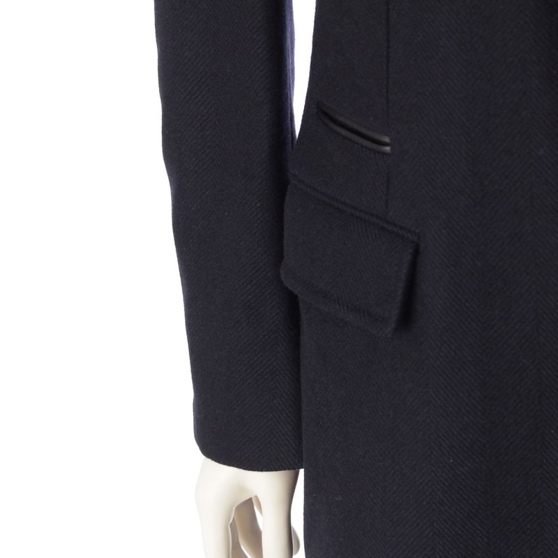 Hermes Wool Cashmere Herringbone Chester Coat Outerwear Navy 48