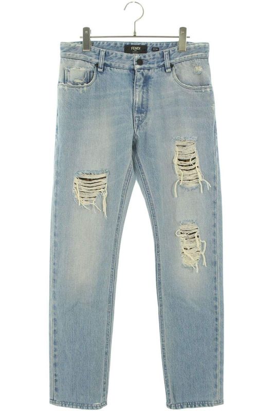 Fendi Flp201 A0X4 Zucca Damaged Washed Denim Pants Men's 31