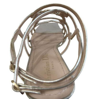 Good Christian DIOR CD Logo Leather Ankle Strap Low Heel Sandals 37 Equivalent