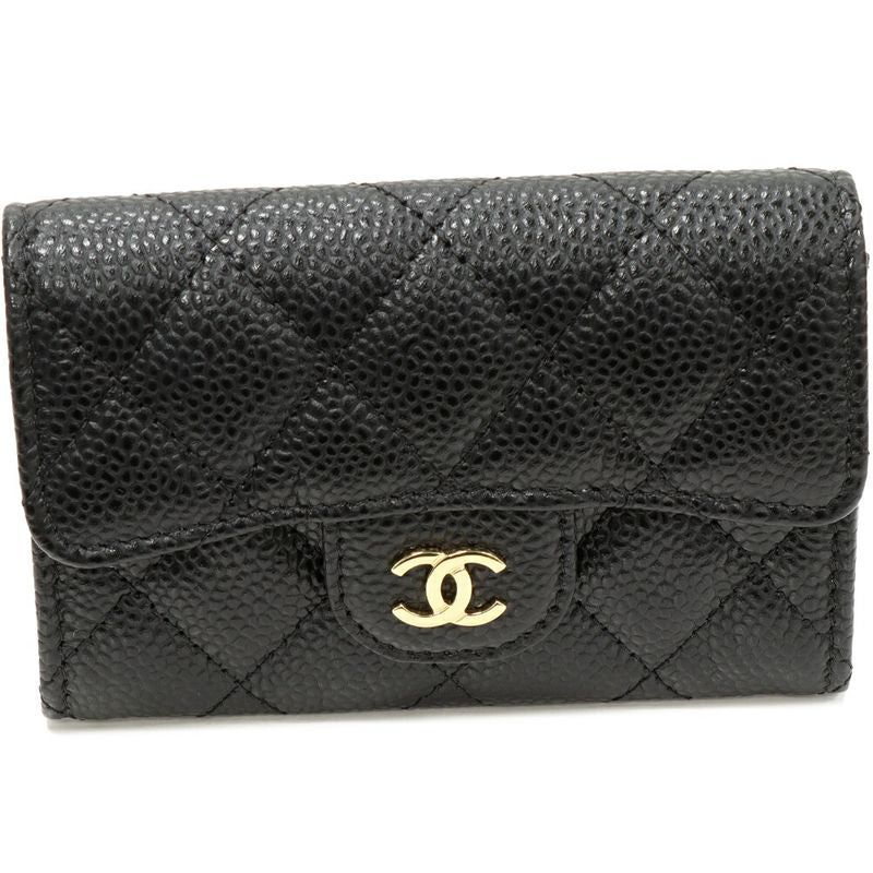 Chanel Foldable Card Case With Depth Business Card Holder Matelasse Caviar Skin