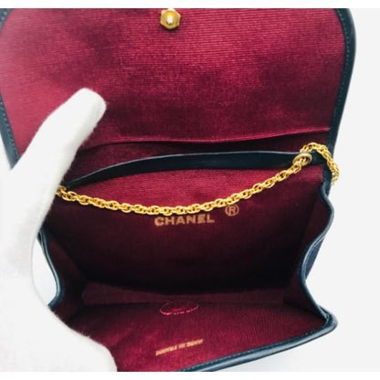 Chanel CC Logo Minimato Cotton Jersey Push Lock Chain Shoulder Bag Navy
