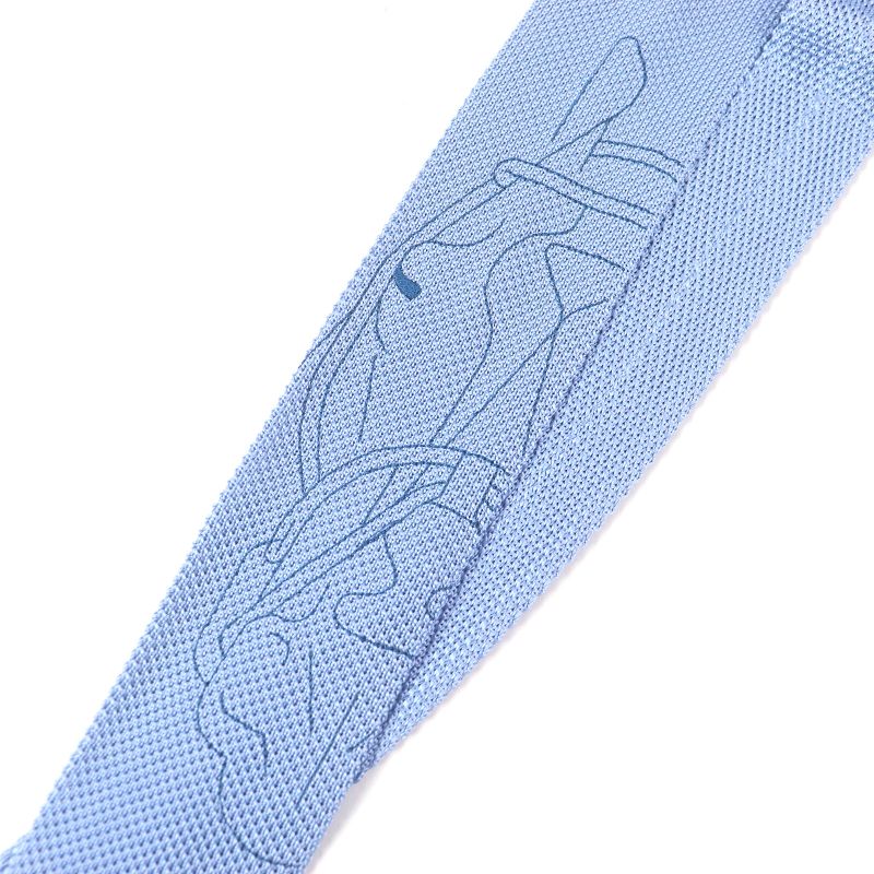 Hermes Tête À Tête Écestre Silk Horse Print Hose H Logo Knit Tie Light Blue