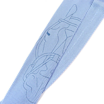 Hermes Tête À Tête Écestre Silk Horse Print Hose H Logo Knit Tie Light Blue