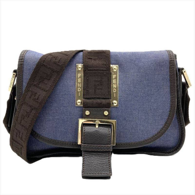 Fendi Shoulder Bag Denim Blue Gold Hardware Women