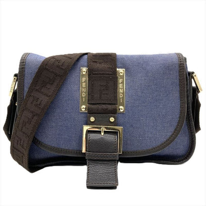 Fendi Shoulder Bag Denim Blue Gold Hardware Women