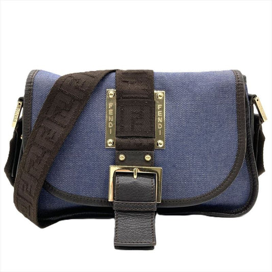 Fendi Shoulder Bag Denim Blue Gold Hardware Women