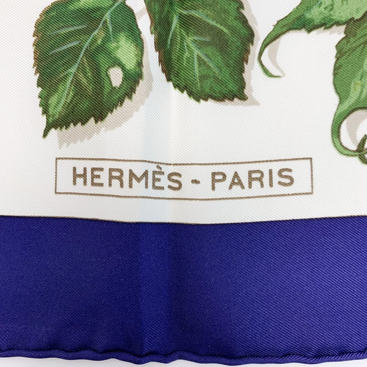 Hermes Fallen Leaves White X Navy Silk Scarf