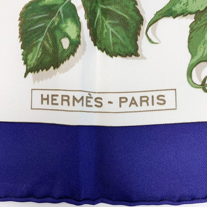 Hermes Fallen Leaves White X Navy Silk Scarf