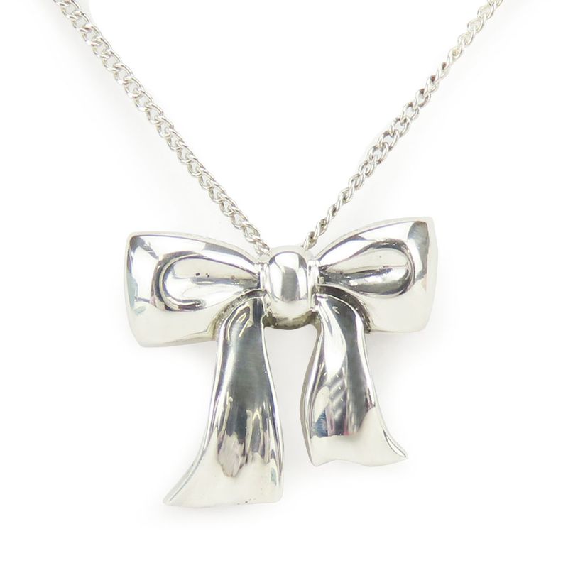 Tiffany & Co Necklace 925 Silver Approx 2.8g Silver Ribbon Motif Cute Accessory
