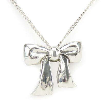 Tiffany & Co Necklace 925 Silver Approx 2.8g Silver Ribbon Motif Cute Accessory
