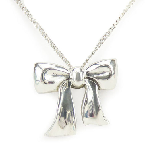 Tiffany & Co Necklace 925 Silver Approx 2.8g Silver Ribbon Motif Cute Accessory