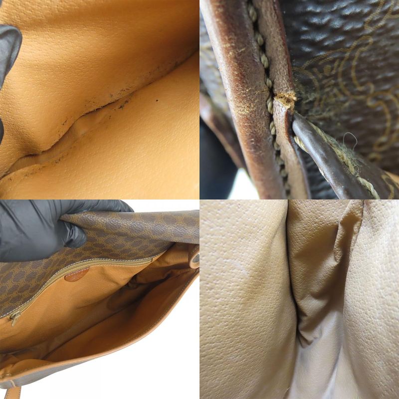 Celine Shoulder Bag Macadam Leather PVC Brown Gold Hardware Shoulder Crossbody