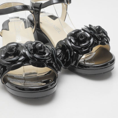 Chanel Sandals Size 35 Camellia CC Logo Coco Mark Patent Enamel Leather Ankle