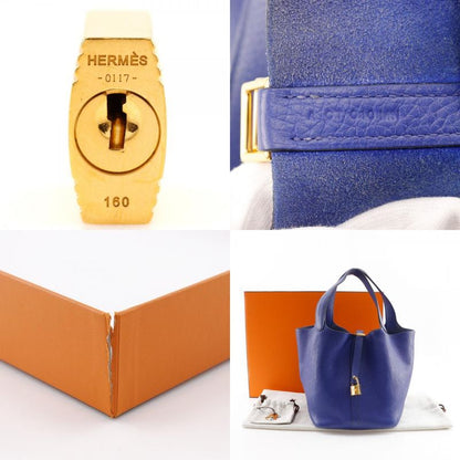 Hermes Picotin Lock 22mm (0.87in) Taurillon Clemence Blue Electric Blue/gold
