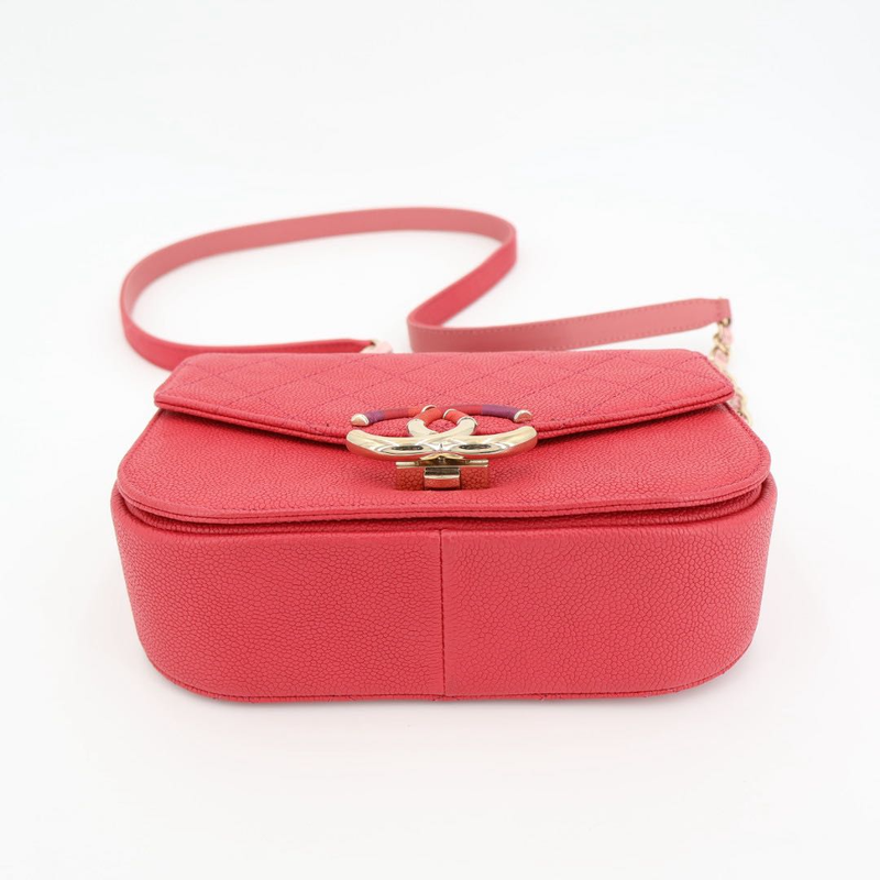 Chanel Matelasse Coco Mark Chain Shoulder Bag Caviar Skin Pink Gold Hardware