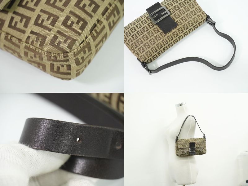 Authentic Fendi Mamma Bucket Zucchino Shoulder Bag Handbag Canvas Beige 8br000